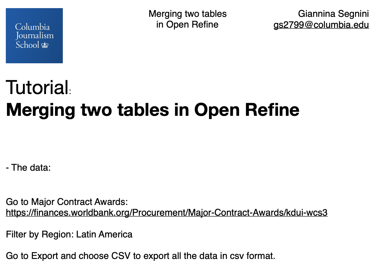 Tutorial to merge to datasets on OpenRefine