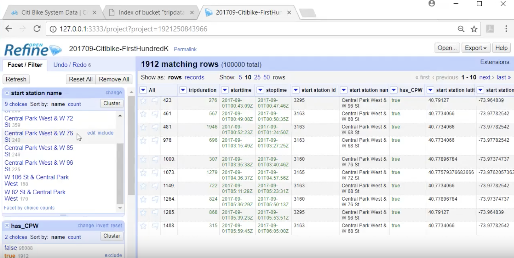 Screenshot of OpenRefine with Extract function