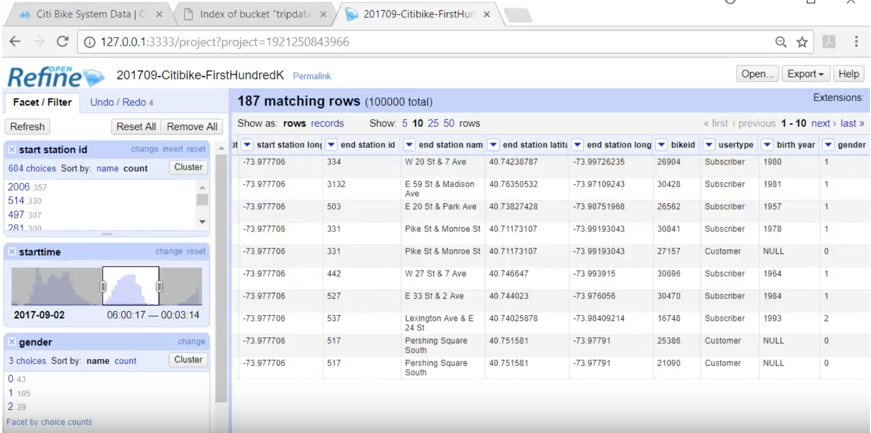 Screenshot of OpenRefine running a RegularExpression